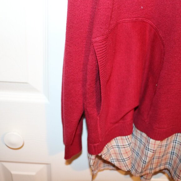 Christopher & Banks Womens  RedHooded Sweater XL Red with Plaid trim - Picture 4 of 5
